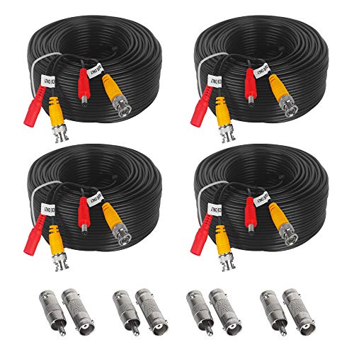 Jennov 4-Pack 100ft BNC Video Power Cables Wire Cord for Surveillance CCTV Security DVR Camera System with Connectors(Included 2X BNC to RCA connectors with Each Cable)
