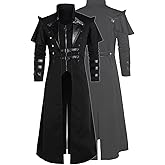 Vecborn Men's Steampunk Gothic Long Trench Coat Jacket Double Breasted Zipper Punk Tops Cosplay Medieval Costume Black