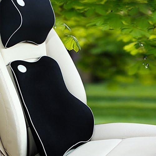 Ventilative Memory Foam Car Lumbar Cushion Pad And Car Head Neck Pillow Kit Relieve Back Pain Keep Spine Aligned Headrest and Backrest. (black)