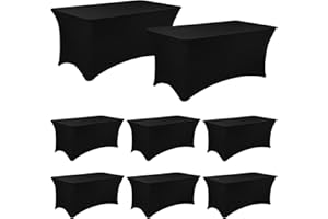 JALANCY 8 Pack 6FT Spandex Table Covers Fitted Rectangle Washable Wrinkle Resistant Stretch Table Cloth for Folding Table Wedding Party Birthday Banquet Bar Events（Black）