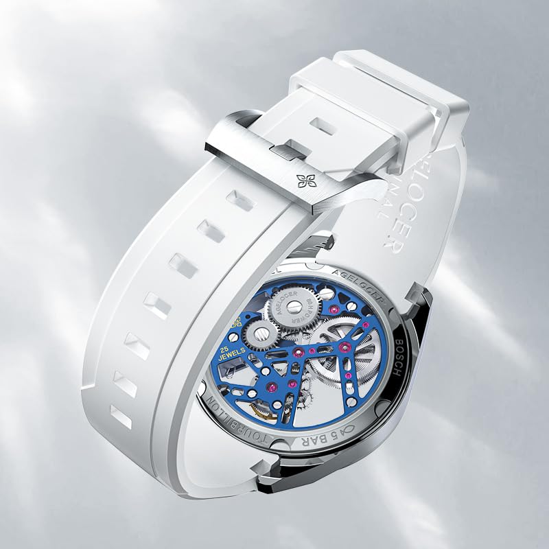 AGELOCER Manual Mechanical Watch for Men, Skeleton Tourbillon/Ceramics Case Sapphire Crystal/ 5ATM Waterproof/Rubber Starp Watches Gifts for Men