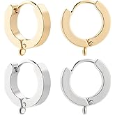 Beebeecraft 1 Box 16Pcs Round Leverback Hooks 24K Gold & 925 Sterling Silver Plated Stainless Steel Huggie Hoop Earrings Findings French Ear Wire with Loop for Jewelry Making DIY Crafts