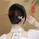 VNEWSCHI Women's Chinese Hair Stick Tassel Pearl Flower Retro Chopsticks Pin view 5