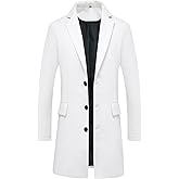 ThCreasa Mens Wool Blend Trench Coat Single Breasted Notch Lapel Walker Mid-Length Classic Pea Top Coat