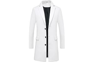 ThCreasa Mens Wool Blend Trench Coat Single Breasted Notch Lapel Walker Mid-Length Classic Pea Top Coat