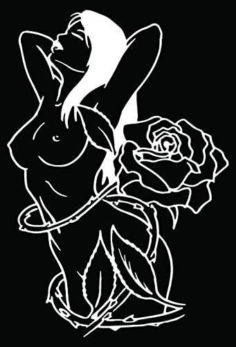 Sexy Nude Girl Car Truck Window Bumper Vinyl Graphic Decal Sticker- (6 inch) / (15 cm) Tall Gloss White Color