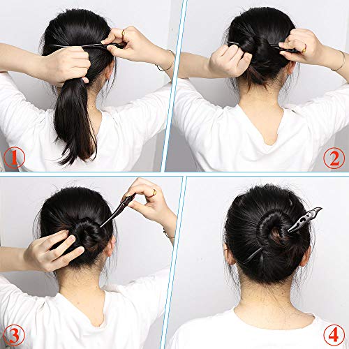 SelfTek 4 Pack Women Hair Sticks Antique Bronze and Wood Hair Chopsticks for Long Hair