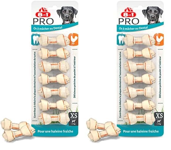 8in1 Pro Dental Bone XS - healthy chewing bone for toy breed dogs for dental care, 7 pieces (pack of 2)