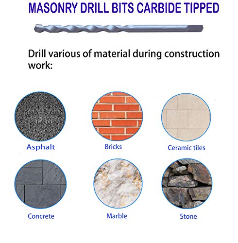 10Pcs 5/32 Inch with 3-1/2 Length Carbide Tipped Masonry Concrete Drill Bit Sand Blasted with Half Flat Shank Use on Masonry, Stone, Ceramic Tile, Bricks, Concrete and Marble