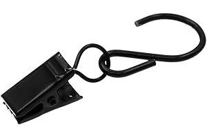 Coideal Curtain Clips Gutter Hanger, 40 Pcs Metal S Hooks with Clips for Hanging Shower Drapes, Party Light (Black)