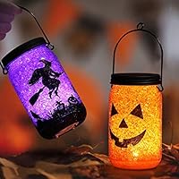 OUSFOT Halloween Lantern Lights Battery Powered 4.72 inch Jack O and Witch Hanging Halloween Lanterns Decoration 2 Pack Gifts for Kids Indoor/Outdoor (Purple&Orange)