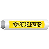 ComplianceSigns.com Non-Potable Water (Black Legend On Yellow Background) Pipe Label Decal, 8x2 inch 5-Pack Vinyl for Pipe Markers