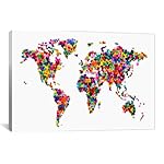 iCanvasART World Map Hearts "Multicolor" by Michael Tompsett Canvas Art Print, 26 by 18-Inch