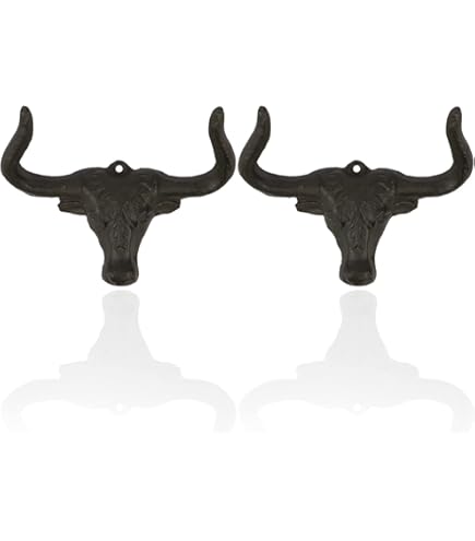 Gancio Da Parete A Testa Di Longhorn In Ottone, Arredamento Rustico Western, Portacappotti Resistente 4,5 Kg