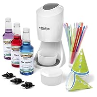 Shaved Ice Machine and Syrup Party Package by Hawaiian Shaved Ice | Includes S900 Shaved Ice Machine, 3 Ready-To-Use Pints of Syrup, 25 Snow Cone Cups, 25 Spoon Straws, & 3 Black Bottle Pourers