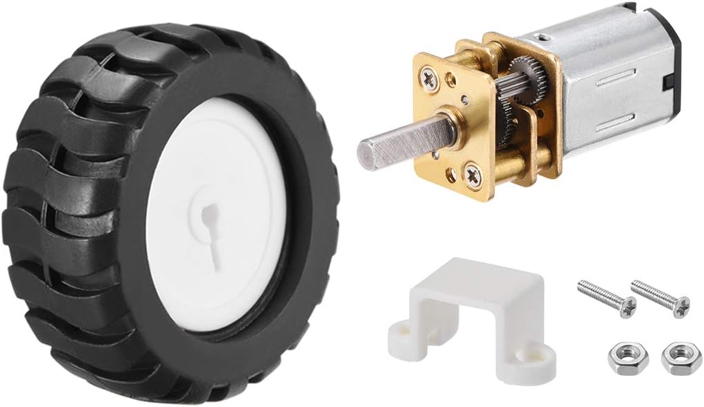 uxcell DC 12V 70RPM Miniature Gear DC Motor with Fixed Frame Coupling Nut Plastic Wheel for DIY Toys Science