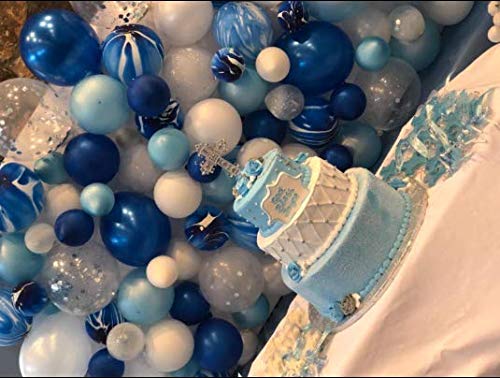 Mayen 40 Pcs 12 Inch Blue Silver White Balloons Set Silver