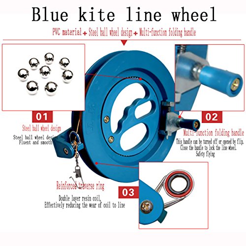 Glow Castle Professional outdoor kite string flight tool winder handle of the scroll wheel lock-Blue (7in)