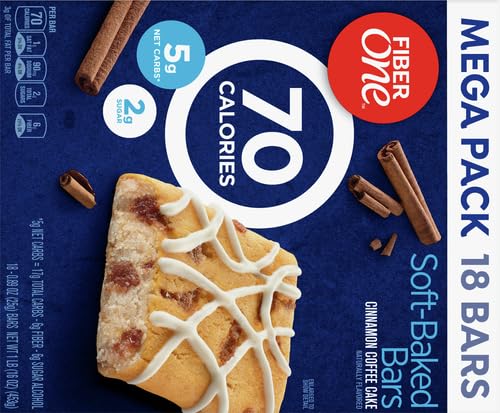 FIBER ONE 70 CALORIE SOFT BAKED BARS, CINNAMON COFFEE CAKE, MEGA PACK, 18 CT, 16 OZ