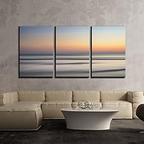 3 Piece Canvas Wall Art - Sea at Dusk - Modern Home Art Stretched and Framed Ready to Hang - 16"x24"x3 Panels