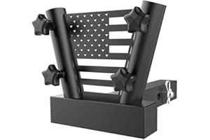 BUJ Truck Flag Holder, Double 2" Hitch Mount for Dual Flag Poles - Compatible with SUV, RV, Pickup Truck, Camper & Trailer