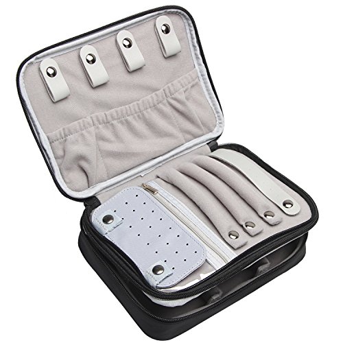 Teamoy Travel Jewelry Organizer Case, Storage Bag Holder for Necklace, Earrings, Rings, Watch and More, High Capacity and Compact,Black