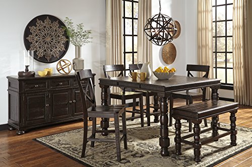 Gerline Formal Wood Dark Brown Color Dining Room Set: Rectangle Counter Extension Table With 4 Bars