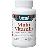 Pattern Wellness Multivitamin for Men & Women – Vitamin A, B, C, D, E – Supports Energy & Wellness – Whole Body Health – Daily Multivitamin Supplement – 60 Vegan Capsules
