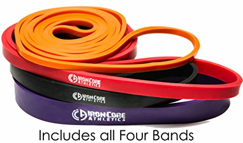 Iron Core Athletics Pull-Up Bands - Heavy Duty Assisted Pull Up and Powerlifting Bands - Set of 4 bands - #1, #2, #3, #4 – Provides 5 – 180lbs Resistance / Assistance