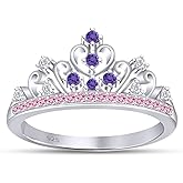 AFFY Round Cut Simulated Multi Stone Princess Style Engagement Wedding Crown Ring in 14k White Gold Over Sterling Silver