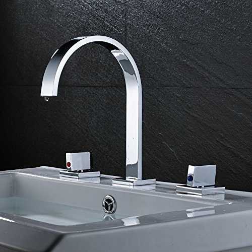 Rozin Two Handles Bath Mixer Taps Widespread Waterfall Bathroom Sink Faucet or Bath Tub Faucet Chrome Unique Designer Vanity Cooper Plumbing Fixtures Roman Tub Faucets Glacier Bay Faucets