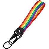 moxunmo Wrist Lanyard for Keys Cute Keychain Short Lanyard Strap for Women Men Car Keys Wallet Phone Camera, Rainbow Stripe
