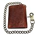 Juzar Tapal Collection RFID Blocking Mens Tri-fold Wallet Vintage Style Cowhide Leather Chain Wallet (Crazy Horse J112 With Chain)