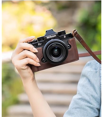 MUZIRI KINOKOO Camera Case For Nikon Z F - Coffee PU Leather Protective Cover With Hand Grip