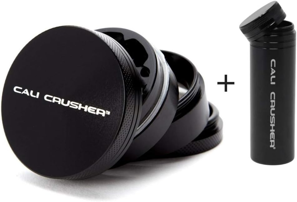 Cali Crusher Herb Grinder 4 Piece Black + Cali Crusher Pocket Storage (Black)
