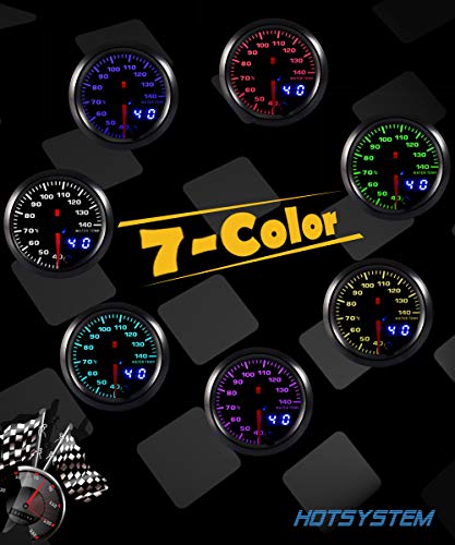 HOTSYSTEM 7 Color Water Coolant Temperature Gauge Kit 40-140 Celsius Pointer & LED Digital Readouts 2-1/16" 52mm Black Dial for Car Truck