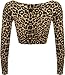 Womens Aztec Animal Print Crop Top Ladies Leopard Long Sleeve Short - Animal - 4-6