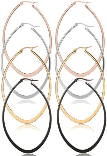 Areke Stainless Steel Oval Teardrop Hoop Earrings for Women, Huggie 4 Pairs Sets