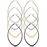 Areke Stainless Steel Oval Teardrop Hoop Earrings for Women, Huggie 4 Pairs Sets
