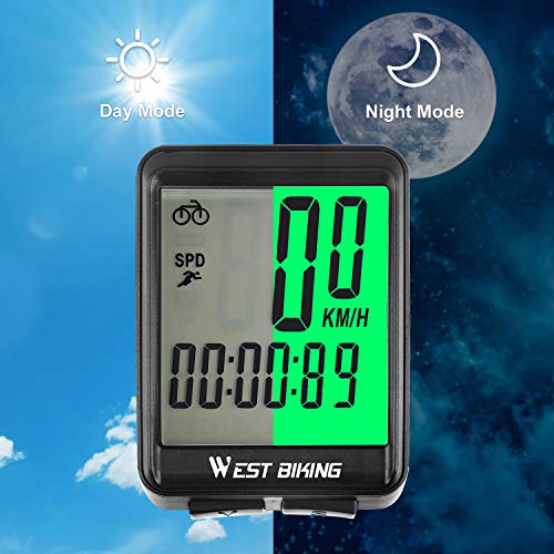 WESTGIRL Bike Computer, Large Digit Automatic Wake-up Cycle Speedometer with LCD Backlight, Multi-Function Waterproof Bicycle Odometer Cycling Accessories, Wireless & Wired