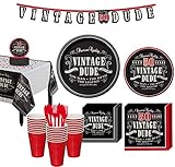 Party City Vintage Dude 50th Birthday Party Kit for 32 Guests, 278 Pieces, Includes Plates, Napkins, and Decorations