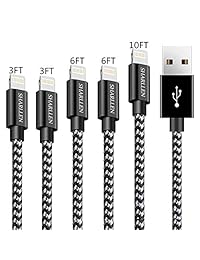 SHARLLEN MFi - Cable de carga USB para iPhone (35.8 in, 5.9 ft, cable trenzado de nailon, compatible con iPhone XS Max XR X 8 8Plus 7 7P 6 6 P 6S iPad, 5 unidades)