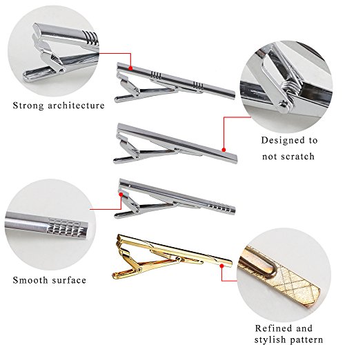 FJSM Mixed Color Tie Bar Set Stainless Steel Tie Clips Exquisite Skinny 8 Pcs for Mens Wedding & Casual Activities Necktie Clips