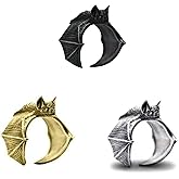 3 Pcs Vintage Bat Rings Set Gothic Bat Ring Open Adjustable Black Punk Bat Wing Ring Stackable Knuckle Finger Ring Jewelry for Women Men