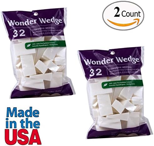 Cosmetic Wedges Made in USA Foam Makeup Sponges Puffs from Wonder Wedge (64 Count - (2 Pack - 32 Count))