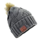 Tenergy Wireless Bluetooth Beanie Hat with Detachable Stereo Speakers & Microphone, Fleece-Lined Faux Fur Pom Pom Music Beanie for Women Outdoor Sports (Grey)