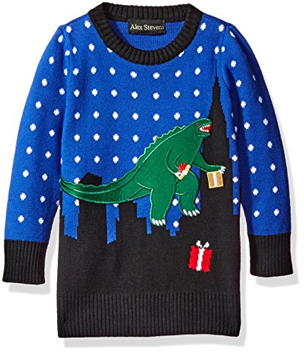 Alex Stevens Little Boys' T-Rex Godzilla Sweater, Blue Combo, 4