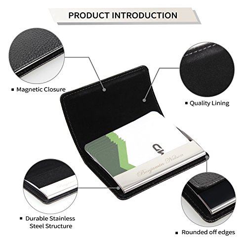Black Business Card Holder For Men, Business Card Case Leather, Personalized Business Card Holder Organizer – Custom – Engraved – Monogramed – FREE Engraving – Gift For Men