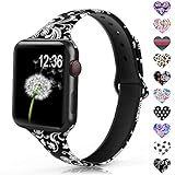 Sunnywoo Sport Band Compatible with Apple Watch 38mm 40mm 42mm 44mm, Narrow Soft Fadeless Floral Silicone Slim Thin Replacement Wristband for iWatch Series 4/3/2/1 Women Men