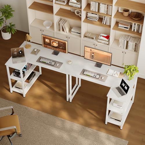 Coleshome L Shaped Computer Desk, 100x70 cm Corner Desk, Office Desk with Reversible Storage Shelves, Writing Study Table for Work Play Home Office, White